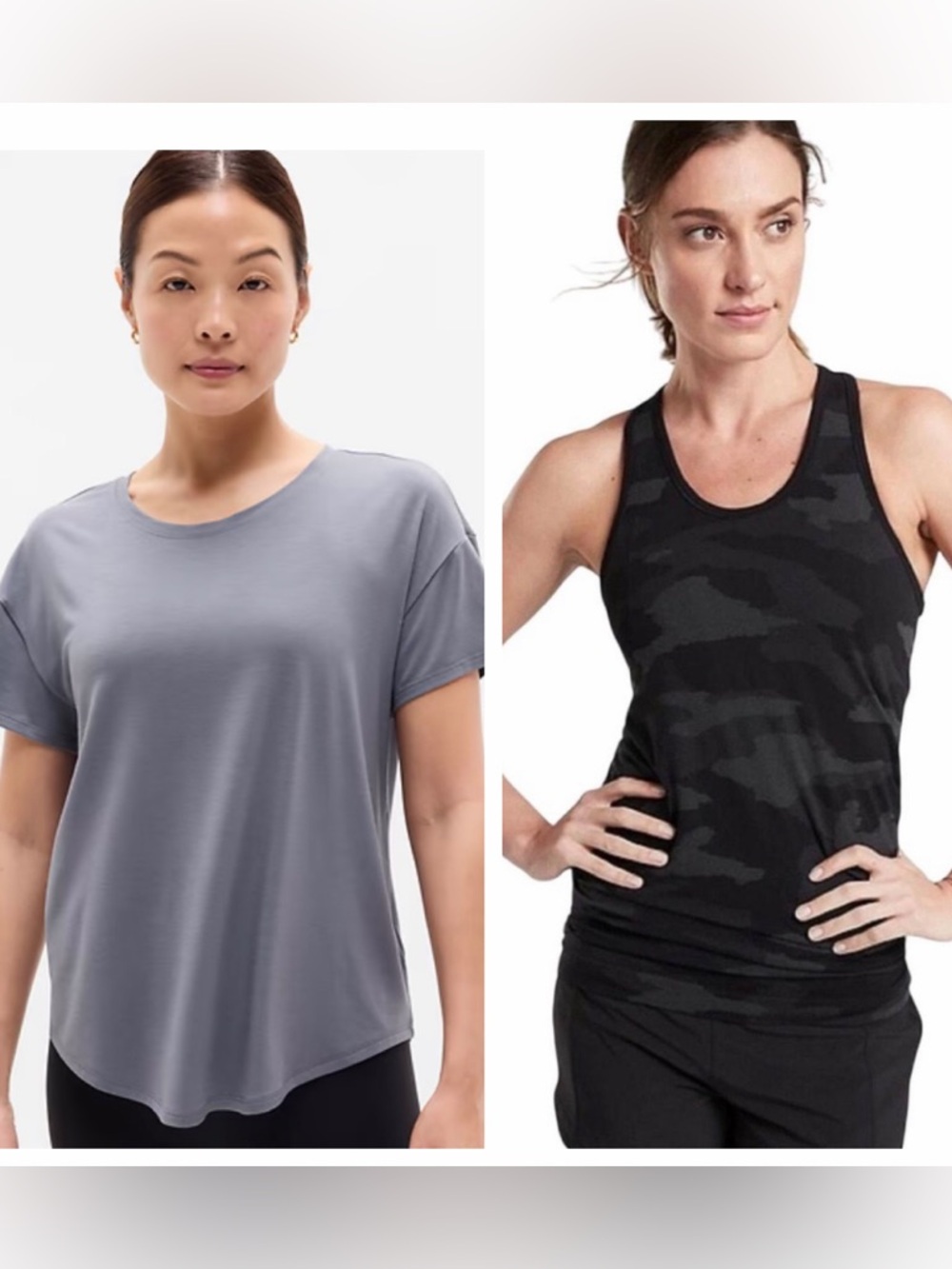 Athleta Gray Tee & Black Camouflage Racerback Tank Duo M/L